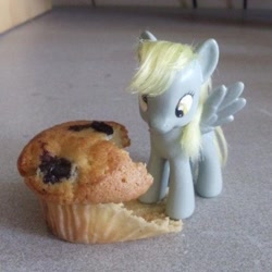 Size: 1920x1922 | Tagged: safe, derpy hooves, pegasus, pony, g4, eating, food, herbivore, irl, muffin, photo, solo, toy