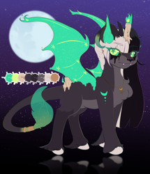 Size: 2150x2503 | Tagged: safe, artist:phreia, oc, oc only, bat pony, deer, demon, original species, candle, chest fluff, female, goth, moon, reflection, stars