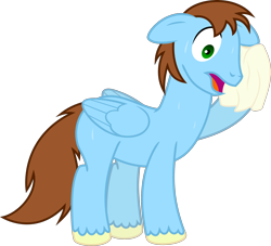 Size: 2256x2048 | Tagged: safe, artist:jp, derpibooru exclusive, oc, oc only, unnamed oc, pegasus, pony, 2024 community collab, derpibooru community collaboration, g4, .svg available, folded wings, male, open mouth, simple background, solo, stallion, svg, sweat, towel, transparent background, vector, wings
