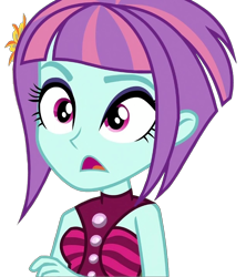 Size: 1274x1436 | Tagged: safe, edit, edited screencap, screencap, sunny flare, human, equestria girls, equestria girls specials, g4, my little pony equestria girls: dance magic, background removed, bare shoulders, looking at something, png, simple background, sleeveless, solo, transparent background