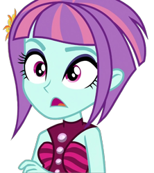 Size: 1274x1436 | Tagged: safe, edit, edited screencap, screencap, sunny flare, human, equestria girls, equestria girls specials, g4, my little pony equestria girls: dance magic, background removed, bare shoulders, clothes, dress, eyeshadow, female, flamenco dress, looking at something, makeup, png, simple background, sleeveless, solo, transparent background