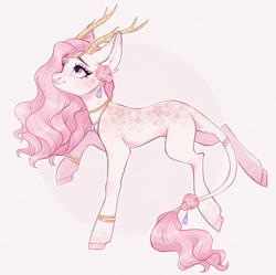 Size: 892x889 | Tagged: safe, artist:sararini, oc, oc only, earth pony, pony, antlers, concave belly, female, jewelry, mare, slender, solo, thin