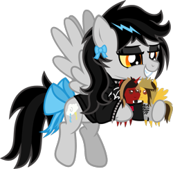 Size: 1230x1202 | Tagged: safe, artist:lightningbolt, derpibooru exclusive, oc, oc only, oc:lightning dee, pegasus, pony, unicorn, 2024 community collab, derpibooru community collaboration, .svg available, alex gaskarth, all time low, bow, choker, clothes, colored sclera, dyed mane, eyeliner, eyeshadow, fangs, female, flying, gay, grin, hood, hoodie, hoof hold, horn, jack barakat, lidded eyes, makeup, male, mare, now kiss, plushie, pointy ponies, ponified, shipping, show accurate, simple background, smiling, solo, spiked choker, spiked wristband, spread wings, svg, tail, tail bow, transparent background, vector, wings, wristband