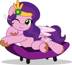 Size: 5510x5000 | Tagged: safe, artist:jhayarr23, pipp petals, pegasus, pony, g5, absurd resolution, adorapipp, chair, colored wings, commission, commissioner:raritybro, cute, diadem, draw me like one of your french girls, female, folded wings, jewelry, looking at you, lying down, mare, on side, one eye closed, regalia, shadow, simple background, smiling, smiling at you, solo, transparent background, wings, wink, winking at you, ych result