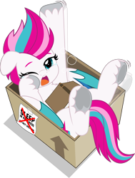 Size: 3781x5000 | Tagged: safe, artist:jhayarr23, zipp storm, pegasus, pony, g5, adorazipp, behaving like a cat, book, box, commission, commissioner:raritybro, cute, female, hoof heart, hoofy-kicks, if i fits i sits, looking at you, mare, one eye closed, open mouth, pony in a box, simple background, solo, stretching, teary eyes, transparent background, underhoof, waking up, yawn, ych result