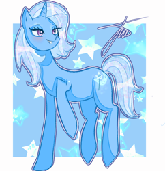 Size: 1928x1988 | Tagged: safe, artist:sanechkaa, trixie, pony, unicorn, g4, blushing, cute, diatrixes, female, grin, mare, raised hoof, smiling, solo