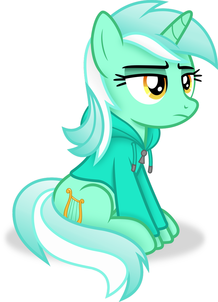 [clothes,female,g4,hoodie,horn,lyra heartstrings,mare,pony,safe,simple background,sitting,solo,transparent background,unicorn,vector,artist:anime-equestria]