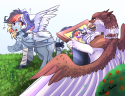 Size: 2448x1883 | Tagged: safe, artist:krissstudios, oc, oc only, griffon, pegasus, pony, colored wings, drawing, female, mare, two toned wings, wings