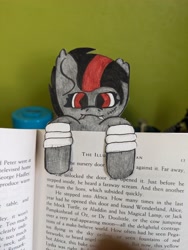Size: 3472x4624 | Tagged: safe, artist:acid flask, derpibooru exclusive, oc, oc only, oc:blood moon, bat pony, book, bookmark, female, looking at you, mare, photo, picture, ray bradbury, smiling, solo, traditional art, watercolor painting