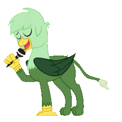 Size: 2048x2048 | Tagged: safe, artist:gregory-the-griffon, oc, oc only, oc:gregory griffin, animated, gif, male, microphone, simple background, singing, solo, transparent background