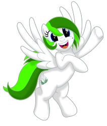 Size: 1980x2336 | Tagged: safe, artist:dtavs.exe, oc, oc only, oc:flor de izote(izzi), pegasus, pony, 2024 community collab, derpibooru community collaboration, beauty mark, female, flying, frog (hoof), looking at you, mare, open mouth, pegasus oc, show accurate, simple background, smile and wave, solo, transparent background, underhoof, waving, waving at you, wings