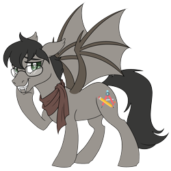 Size: 2000x2000 | Tagged: safe, artist:floots, oc, oc only, oc:cornerstone, bat pony, pony, 2024 community collab, derpibooru community collaboration, bat pony oc, clothes, cute, glasses, male, ocbetes, scarf, simple background, solo, stallion, transparent background