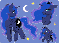 Size: 1684x1219 | Tagged: safe, artist:tiiruki, princess luna, alicorn, pony, g4, blushing, crescent moon, cute, doodle, eyebrows, eyebrows visible through hair, female, folded wings, heart, heart eyes, horn, looking at you, lunabetes, mare, moon, open mouth, open smile, smiling, smiling at you, solo, spread wings, stars, wingding eyes, wings