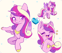 Size: 1880x1616 | Tagged: safe, artist:tiiruki, princess cadance, alicorn, pony, g4, cute, cutedance, doodle, eye clipping through hair, eyebrows, eyebrows visible through hair, eyes closed, female, folded wings, heart, hoof shoes, looking at you, mare, open mouth, open smile, princess shoes, raised hoof, smiling, smiling at you, solo, spread wings, wings