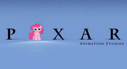 Size: 826x452 | Tagged: safe, artist:disneyponyfan, edit, pinkie pie, earth pony, pony, g4, female, logo, logo edit, logo parody, mare, pixar, solo