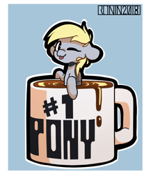 Size: 2000x2300 | Tagged: safe, artist:ronin20181, derpy hooves, pegasus, pony, g4, cup, cup of pony, micro, mug, one eye closed, solo, tongue out, wink