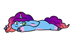 Size: 928x509 | Tagged: safe, artist:zutcha, misty brightdawn, pony, unicorn, g5, cute, female, flat fuck friday, lying down, mare, mistybetes, prone, rebirth misty, simple background, smiling, smirk, solo, sploot, white background