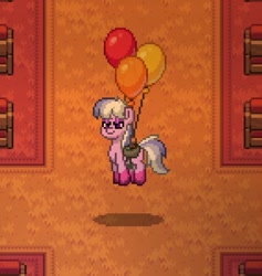 Size: 427x450 | Tagged: safe, ivory cedar, earth pony, pony, pony town, g5, balloon, floating, male, pixel art, solo, sprite, stallion