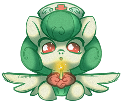 Size: 500x432 | Tagged: safe, artist:thegamercolt, oc, oc only, oc:nurse nimble, pegasus, pony, candle, cupcake, female, food, mare, pegasus oc, simple background, solo, transparent background