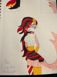 Size: 4032x3024 | Tagged: safe, artist:carlos324, oc, oc:candymare, demon, hellhound, anthro, candy, female, food, hellaverse, hellborn, marker drawing, solo, traditional art