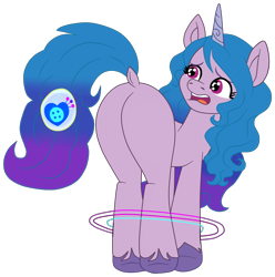 Size: 2298x2315 | Tagged: safe, artist:gmaplay, izzy moonbow, pony, unicorn, g5, ass up, bondage, butt, cutie mark, cutie mark theft, dock, female, izzy moonbutt, mare, plot, presenting, simple background, solo, tail, tied up, transparent background