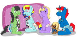 Size: 1280x632 | Tagged: safe, artist:little-off-main, oc, oc only, pony, unicorn, diaper, diaper fetish, fetish, non-baby in diaper, pacifier, plushie, simple background, sitting, teddy bear, white background