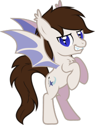 Size: 1003x1330 | Tagged: safe, artist:lightningbolt, derpibooru exclusive, oc, oc only, oc:aero soarer, bat pony, pony, 2024 community collab, derpibooru community collaboration, g4, .svg available, bat wings, chest fluff, fangs, grin, looking at you, male, rearing, show accurate, simple background, slit pupils, smiling, solo, spread wings, stallion, svg, transparent background, vector, wings