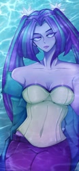 Size: 954x2048 | Tagged: safe, artist:sirentown, aria blaze, human, equestria girls, g4, breasts, busty aria blaze, cleavage, clothes, ocean, solo, swimming, underwater, water