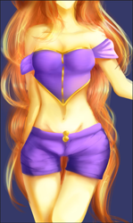 Size: 805x1347 | Tagged: safe, artist:sirentown, adagio dazzle, human, equestria girls, g4, clothes, disguise, disguised siren, midriff, shorts, simple background, solo