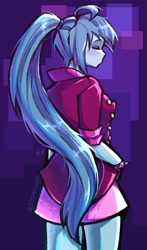 Size: 1208x2048 | Tagged: safe, artist:sirentown, sonata dusk, human, equestria girls, g4, clothes, eyes closed, jacket, ponytail, rear view, skirt, solo, spiked wristband, wristband