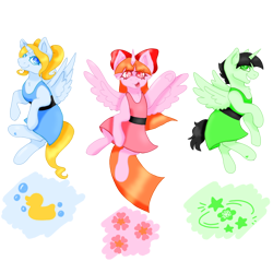 Size: 1280x1280 | Tagged: safe, artist:pinkfluffy82, pony, blossom (powerpuff girls), bubbles (powerpuff girls), buttercup (powerpuff girls), female, ponified, simple background, the powerpuff girls, transparent background, trio, trio female