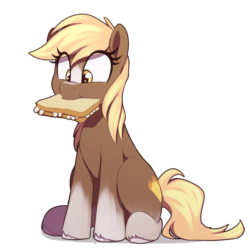 [earth pony,eating,food,mouth hold,ponified,pony,safe,sandwich,simple background,solo,transparent background,unshorn fetlocks,herbivore,facial markings,artist:thebatfang,coat markings,sergeant reckless,blaze (coat marking),daisy sandwich,socks (coat markings)]