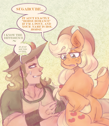 Size: 1527x1756 | Tagged: safe, artist:mimiporcellini, applejack, earth pony, g4, crossover, crossover shipping, hol horse, holjack, interspecies, jojo's bizarre adventure, shipping