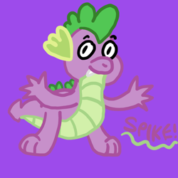 Size: 1000x1000 | Tagged: safe, artist:mintwhistle, part of a set, spike, dragon, g4, fangs, looking at you, male, medibang paint, purple background, simple background, smiling, smiling at you, solo