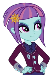 Size: 646x928 | Tagged: safe, edit, edited screencap, screencap, sunny flare, human, equestria girls, g4, my little pony equestria girls: friendship games, angry, background removed, clothes, crystal prep academy uniform, eyeshadow, female, hand on hip, makeup, necktie, png, school tie, school uniform, schoolgirl, shadowbolts, simple background, solo, transparent background