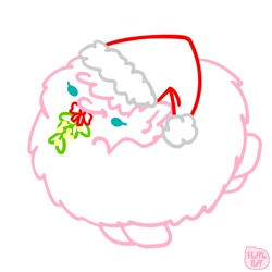 Size: 1000x1000 | Tagged: safe, artist:mixermike622, oc, oc:fluffle puff, earth pony, pony, christmas, female, fluffy, hat, holiday, mare, mistletoe, mouth hold, running, santa hat, simple background, solo, white background