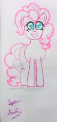 Size: 1120x2392 | Tagged: safe, artist:pnkpny, pinkie pie, earth pony, g4, looking at you, partial color, smiling, smiling at you, traditional art