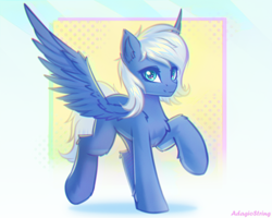 Size: 2500x2000 | Tagged: safe, artist:adagiostring, oc, oc only, oc:thunder drop, pegasus, pony, abstract background, commission, cute, female, looking at you, pegasus oc, solo, standing