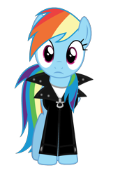 Size: 1600x2320 | Tagged: safe, artist:iamaveryrealperson, edit, vector edit, rainbow dash, pegasus, pony, g4, 2021, clothes, confused, female, folded wings, jacket, leather, leather jacket, looking at someone, looking at you, mare, ms paint, simple background, solo, staring at you, transparent background, vector, wings, zipper
