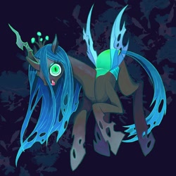 Size: 750x750 | Tagged: safe, artist:rouka_02, queen chrysalis, changeling, changeling queen, g4, abstract background, creepy, female, looking at you, solo, staring at you