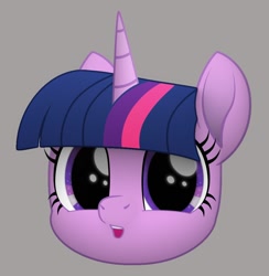 Size: 924x946 | Tagged: safe, artist:k. dale, derpibooru exclusive, twilight sparkle, pony, unicorn, g4, big eyes, bust, cute, female, gray background, head, head only, mare, movie accurate, simple background, solo, twiabetes