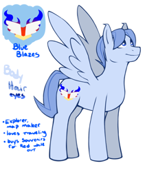 Size: 1280x1317 | Tagged: safe, artist:redintravenous, oc, oc only, oc:blue blazes, pegasus, pony, ask red ribbon, male, reference sheet, simple background, solo, stallion, white background