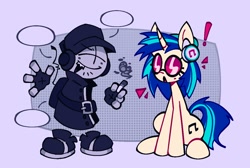 Size: 1222x822 | Tagged: safe, artist:mihar34, dj pon-3, vinyl scratch, pony, unicorn, g4, cigarette, deimos, duo, glasses, headphones, madness combat, open mouth, sitting, smiling