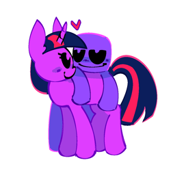 Size: 1020x1020 | Tagged: safe, artist:mihar34, twilight sparkle, pony, unicorn, g4, duo, five nights at freddy's, heart, hug, ourple guy, purple guy, simple background, smiling, unicorn twilight, white background