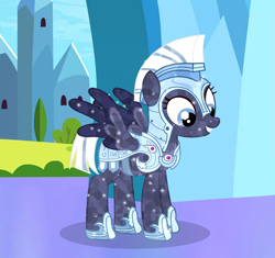 Size: 1799x1694 | Tagged: safe, artist:ghostpikachu, oc, oc only, oc:lunara moonstone, crystal pegasus, crystal pony, pegasus, pony, armor, base used, colored wings, crystal armor, crystal empire, crystal pony oc, crystallized, female, guard, guardsmare, mare, pegasus oc, royal guard, smiling, solo, spread wings, two toned coat, two toned wings, wings