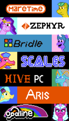 Size: 512x896 | Tagged: safe, artist:derek the metagamer, blaize skysong, hitch trailblazer, izzy moonbow, ocellus, opaline arcana, pipp petals, princess skystar, alicorn, dragon, earth pony, pegasus, pony, unicorn, g4, g5, my little pony: the movie, aseprite, atari, bust, ljn, logo, microsoft, nec pc, nintendo, pixel art, portrait, queen ocellus, rainbow, sega, sony, text