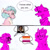 Size: 1170x1168 | Tagged: safe, artist:amendokat, cozy glow, princess flurry heart, alicorn, pegasus, pony, g4, american psycho, bow, bust, duo, female, freckles, hair bow, jewelry, lesbian, lesbian pride flag, open mouth, patrick bateman, pride, pride flag, regalia, ship:cozyheart, shipping, simple background, smiling, stare, text, white background