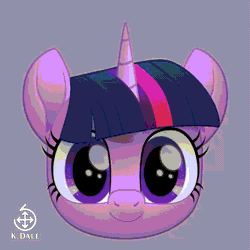 Size: 1000x1000 | Tagged: safe, artist:k. dale, derpibooru exclusive, twilight sparkle, pony, unicorn, g4, :d, :o, amazed, animated, bust, cute, dreamworks face, ears back, eyes closed, female, gif, gray background, grin, head, head only, headbob, looking at you, looking up, mare, movie accurate, open mouth, open smile, scared, shocked, simple background, smiling, smiling at you, smug, solo, twiabetes, unicorn twilight