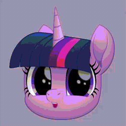 Size: 1000x1000 | Tagged: safe, artist:k. dale, derpibooru exclusive, twilight sparkle, pony, unicorn, g4, amazed, animated, bust, cute, female, gif, gray background, head, head only, looking at you, mare, movie accurate, scared, shocked, simple background, smiling, smiling at you, smug, solo, twiabetes, unicorn twilight