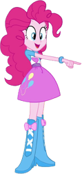 Size: 1199x2520 | Tagged: safe, edit, edited screencap, editor:homersimpson1983, screencap, pinkie pie, human, equestria girls, g4, arm, background removed, boots, bowtie, bracelet, clothes, finger, happy, jewelry, long hair, not a vector, open mouth, open smile, pointing, shirt, shoes, simple background, skirt, smiling, solo, teenager, transparent background, vest